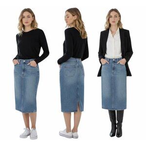 ⭐Levis Womens Denim Midi Skirt Size 29 Classic Blue Wash Button & Zipper Closure